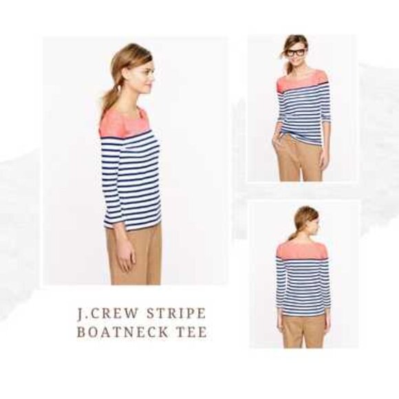 J.Crew Boatneck Three Quarters Sleeve Striped Tee Women's Size Small - Picture 1 of 7